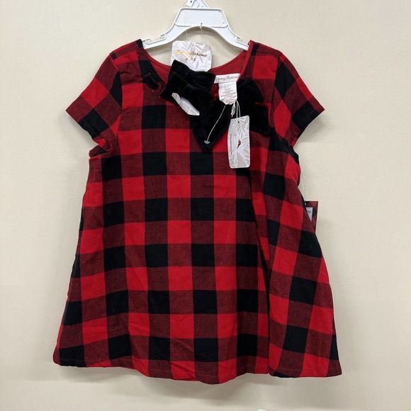 NWT Tommy Bahama red black buffalo plaid Tunic Top girl sz 8 & Hair Bows Charity - Picture 1 of 8